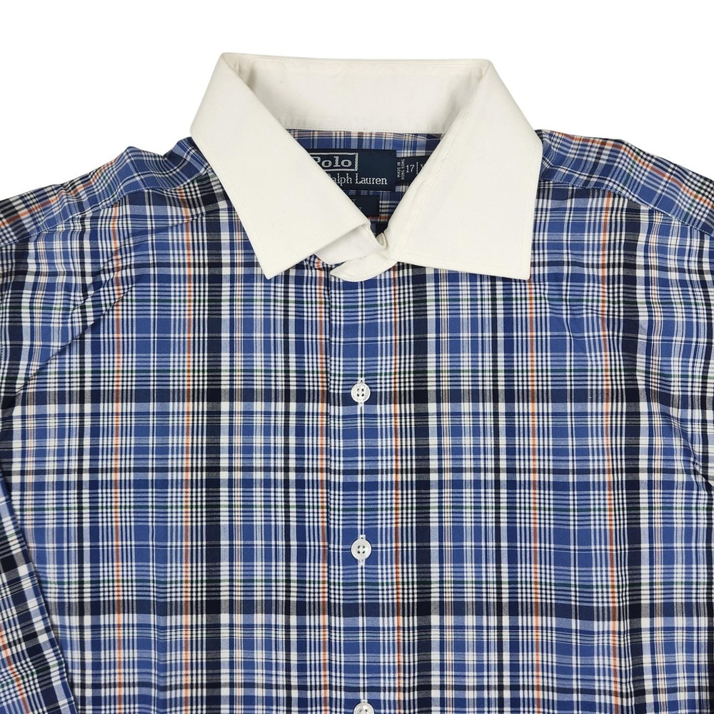 NOS Polo Ralph Lauren Shirt 17 XL Plaid Regent Classic Contrast Collar Hong Kong